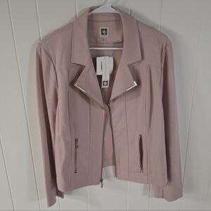 NWT Anne Klein Pale Mauve Pink Zip-Front Blazer Jacket - Size XL